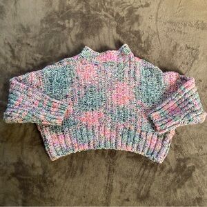 Free People Cable-Knit Chunky Cropped Sweater Rose Combo Crew Neck Pullover XS
